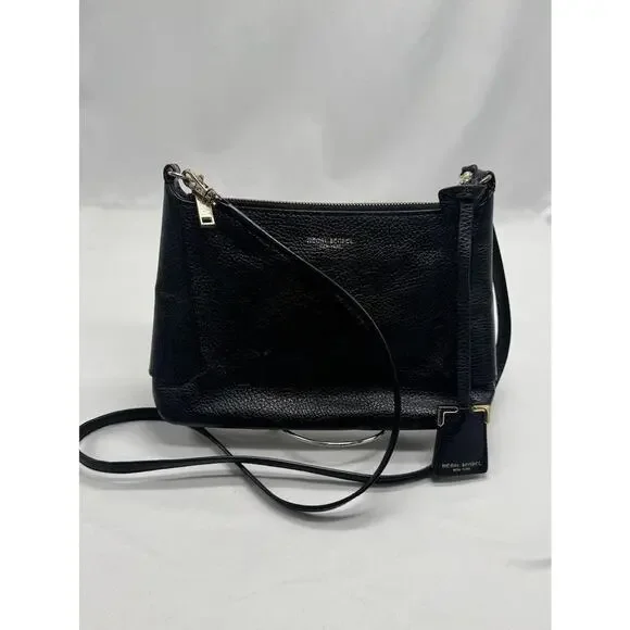 Henri Bendel Crossbody Bag Womens Small Black Pebbled Leather Zip Shoulder Purse - Picture 1 of 11